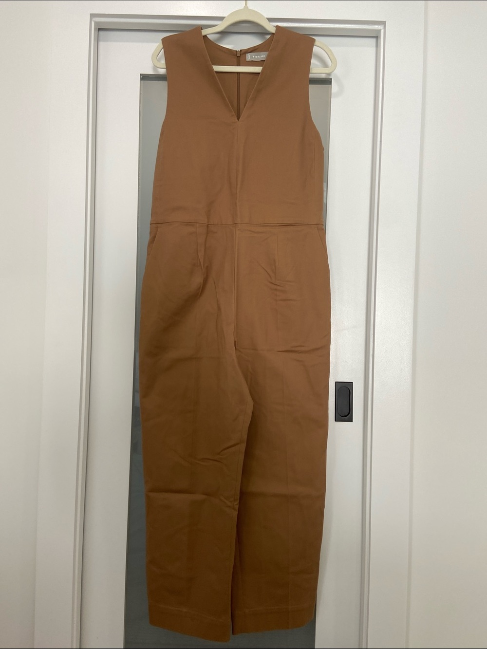 Everlane Sleeveless V-Neck Wide-Leg Jumpsuit in Camel